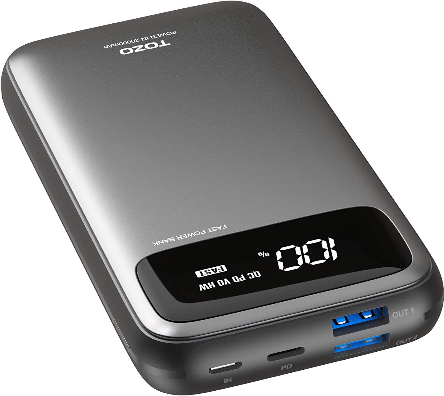 20000mah TOZO PB2 Fast Charging USB-C PD 18W Power Bank for $14.99