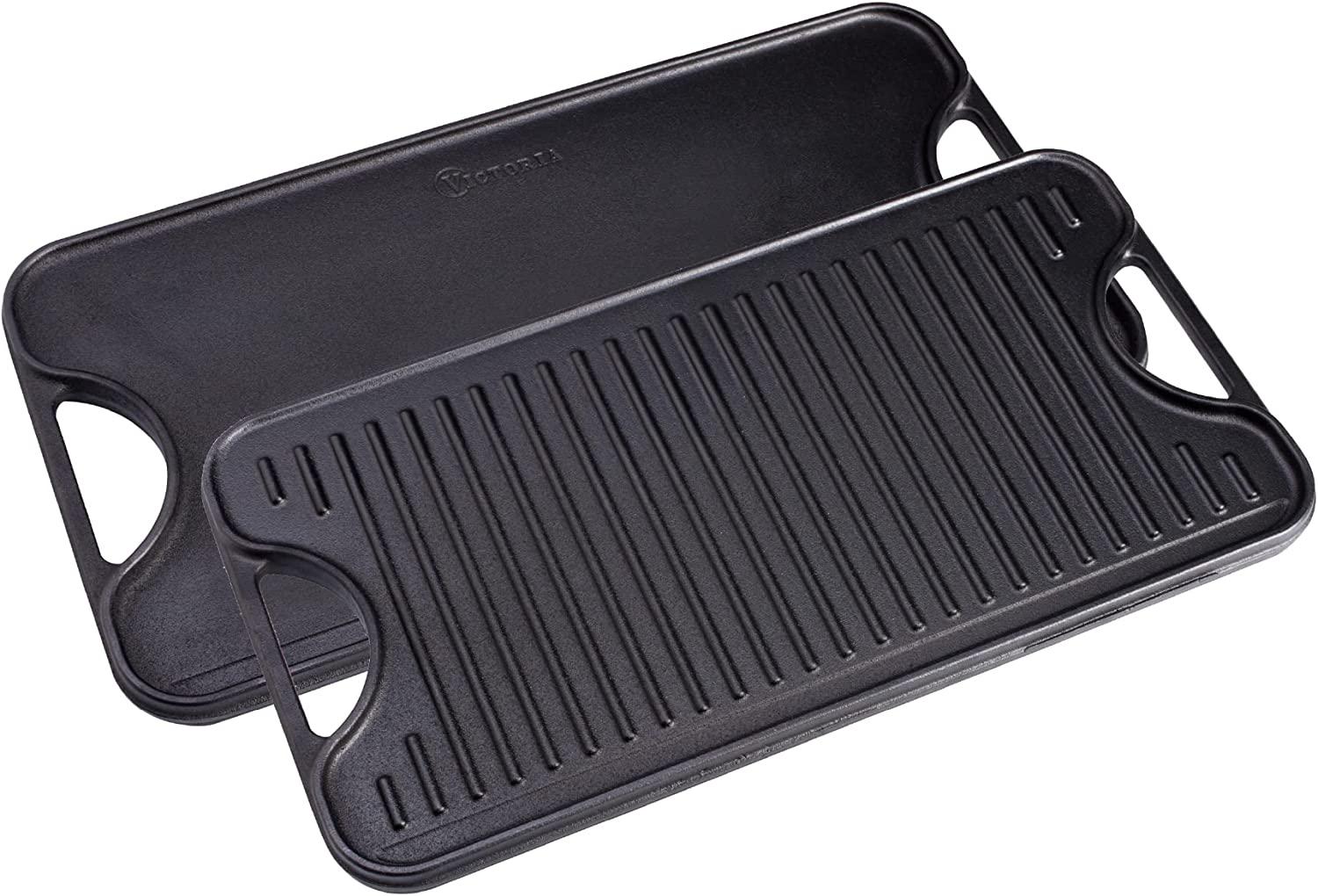 18x10 Victoria Rectangular Cast-Iron Preseasoned Reversible Griddle for $19.99