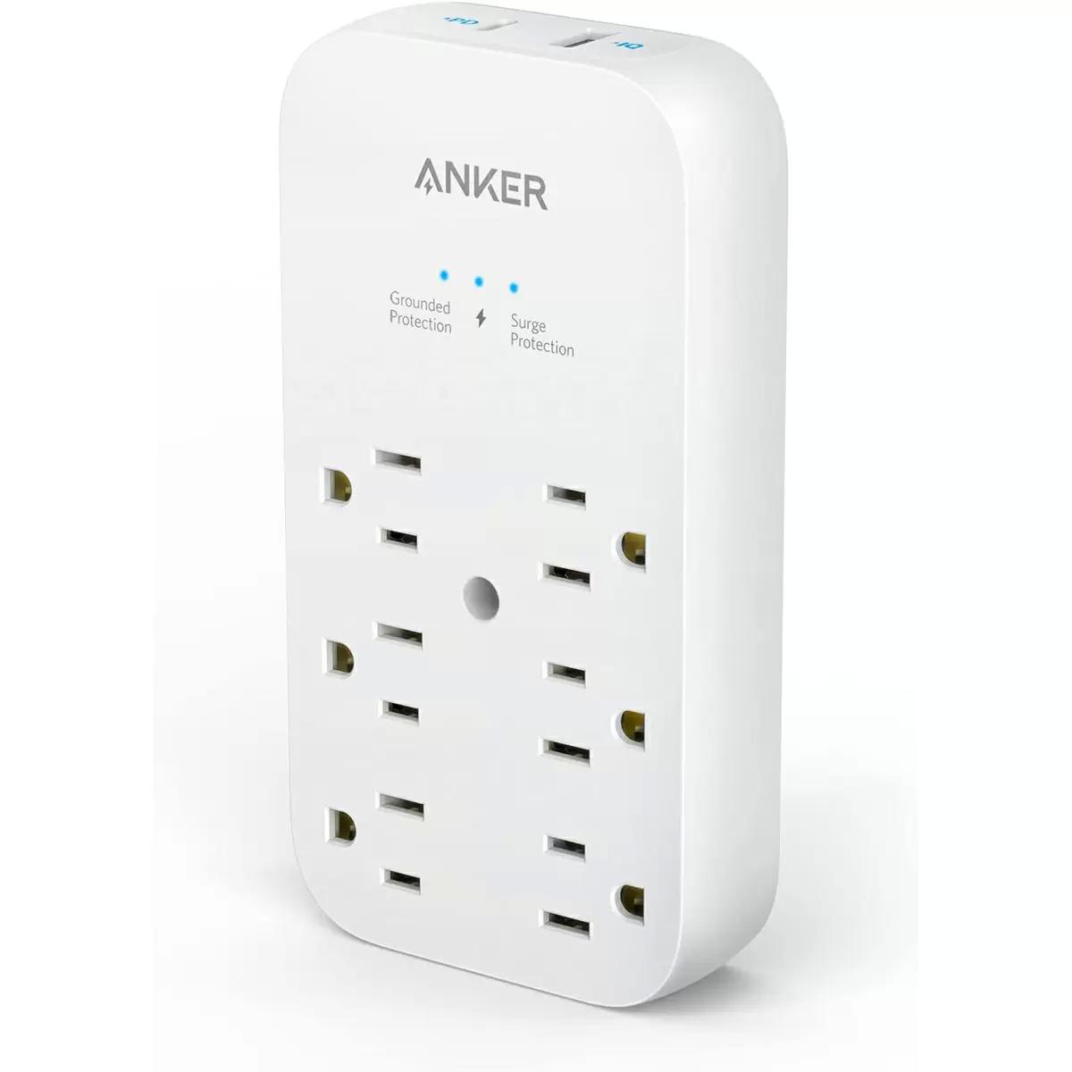 Anker 6-Outlet and 2 USB Ports Wall Charger with 20W USB-C Power Delivery for $15.99