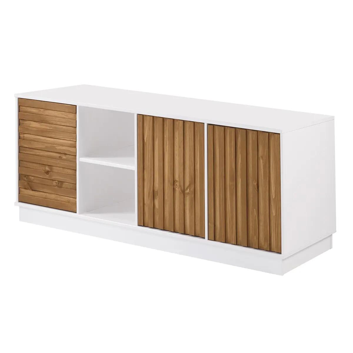 Manor Park Modern 3 Grooved Door Solid Wood TV Stand for $129.12 Shipped