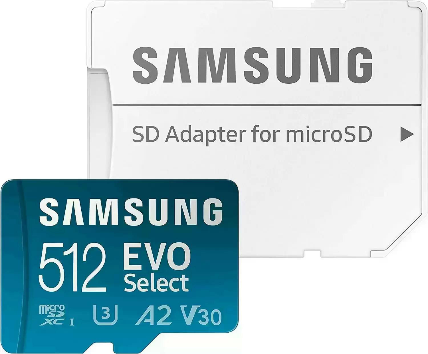 512GB Samsung EVO Select UHS-1 A2/V30 microSDXC Memory Card for $24.99