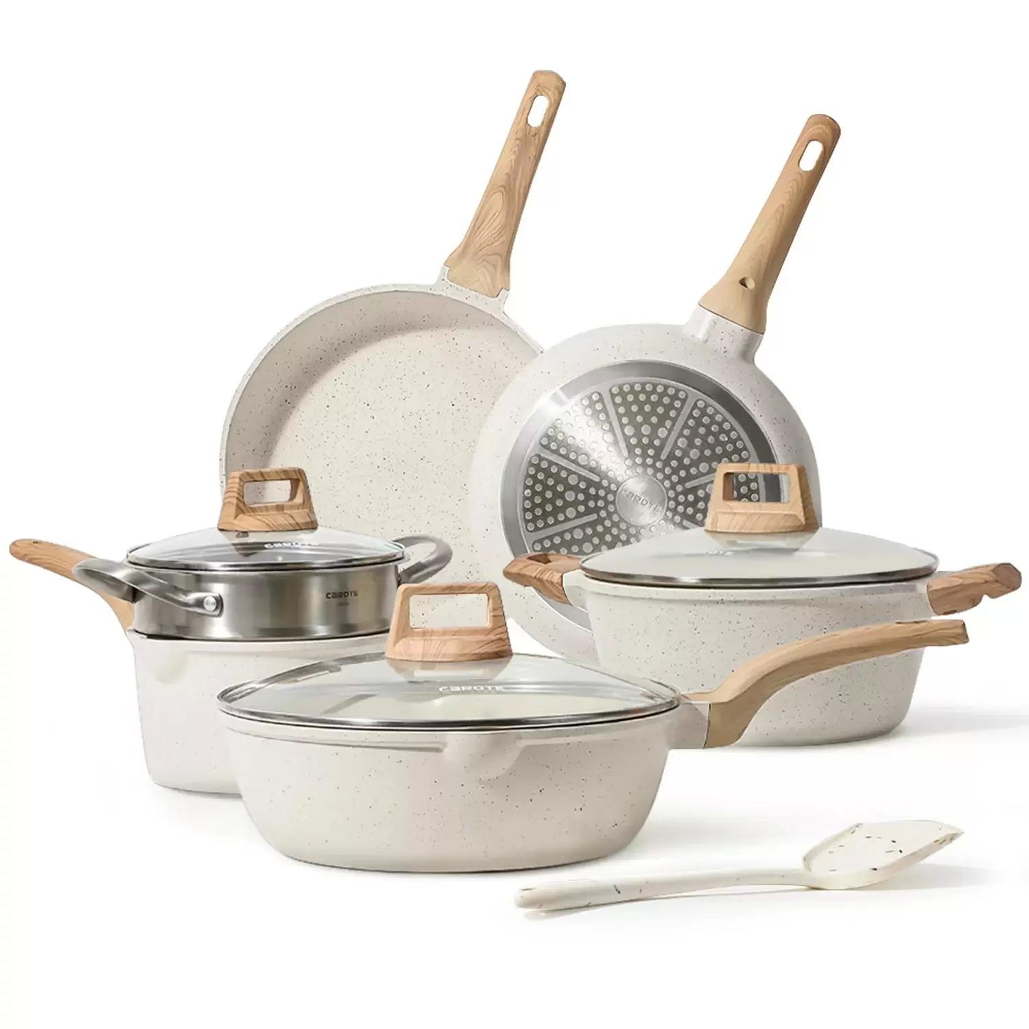 Carote Nonstick White Granite Induction Pots and Pans Cookware Set for $79.99 Shipped
