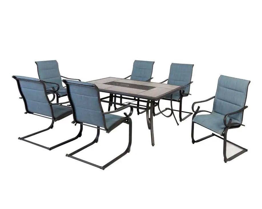 Hampton Bay Crestridge Steel Padded Sling Outdoor Patio Dining Set for $392