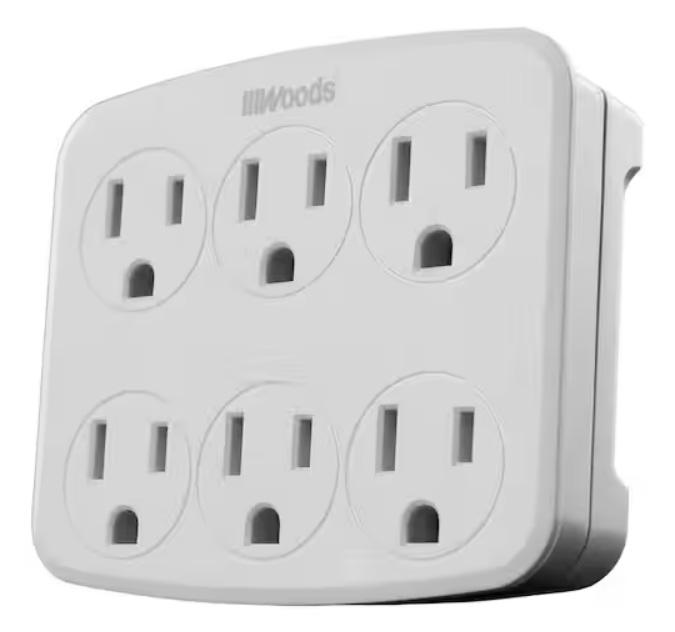 Woods Wall Adapter with 6 Grounded Outlets for $3.78 Shipped