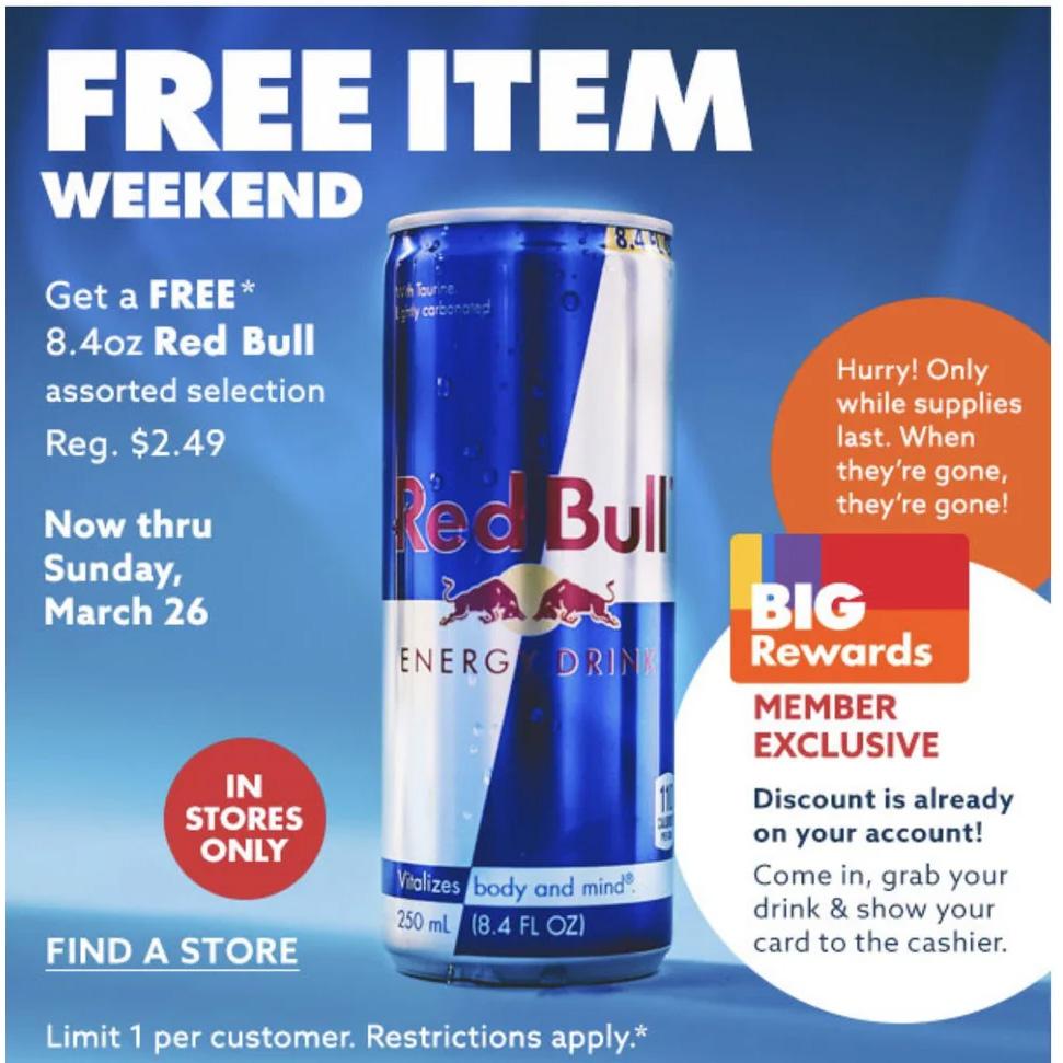 Free Red Bull Energy Drink at Big Lots