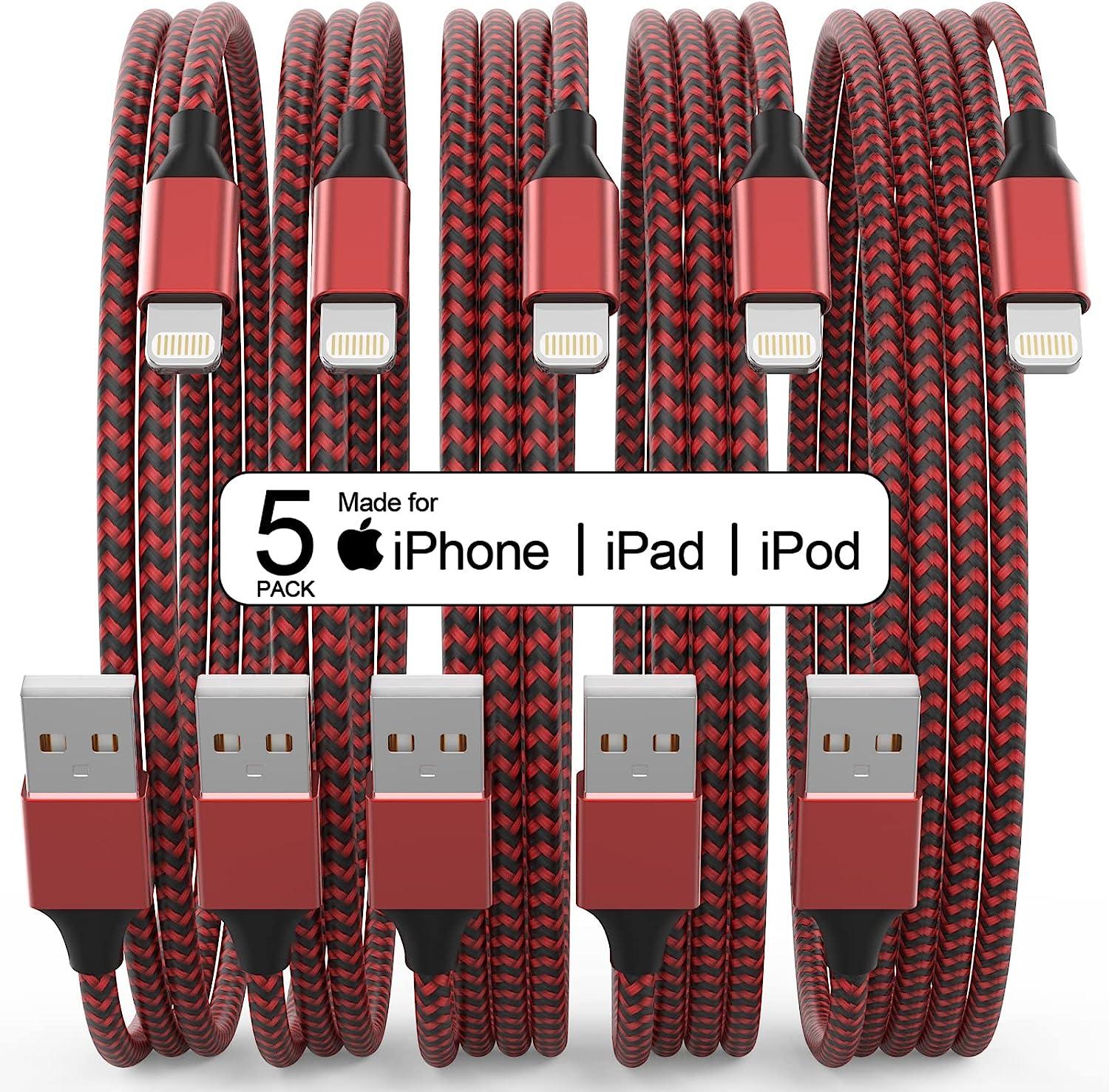 Apple iPhone Nylon Braided USB-A to Lightning Charging Cables 5 Pack for $5.99
