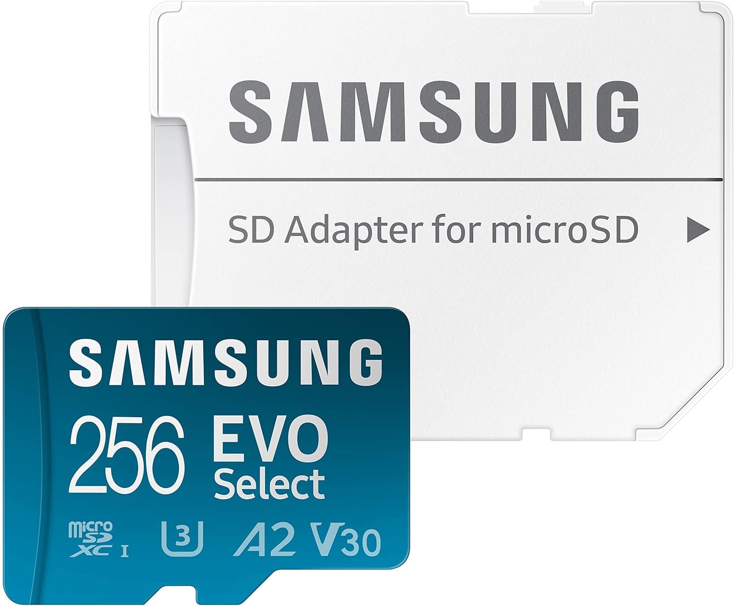256GB Samsung EVO Select microSDXC U3 A2 V30 Memory Card for $14.41