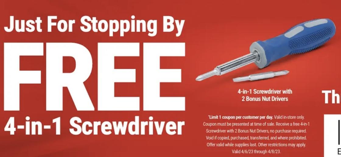 4-in-1 Screwdriver at Harbor Freight for Free