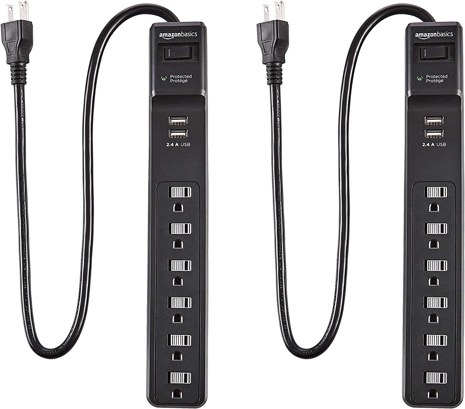 Amazon Basics 6-Outlet Surge Protector Power Strip 2 Pack for $8.54
