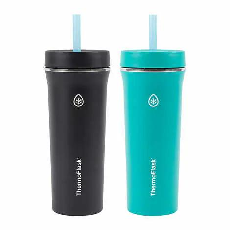 ThermoFlask Insulated Stainless Steel Straw Tumblers 2 Pack for $15 Shipped