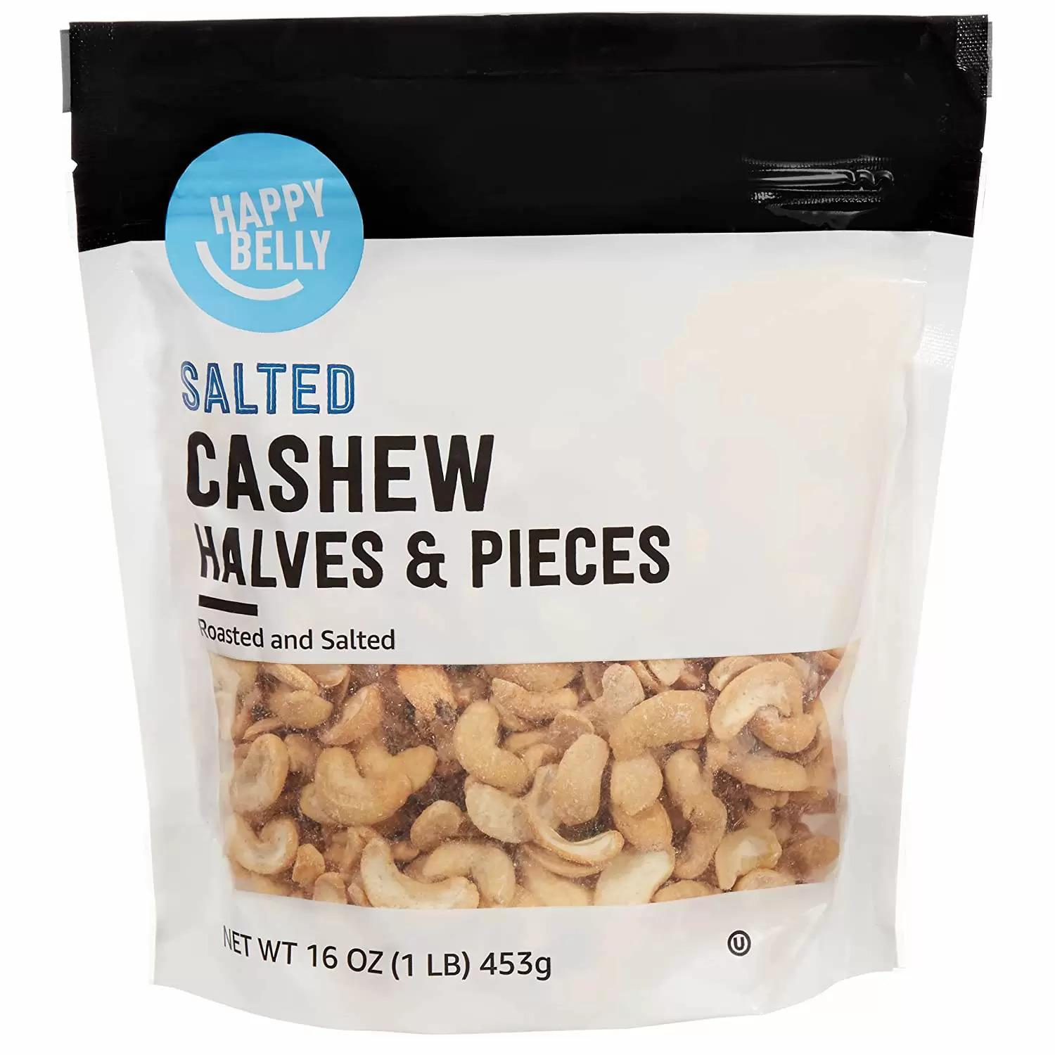 Happy Belly Roasted and Salted Cashew Halves and Pieces for $5.84