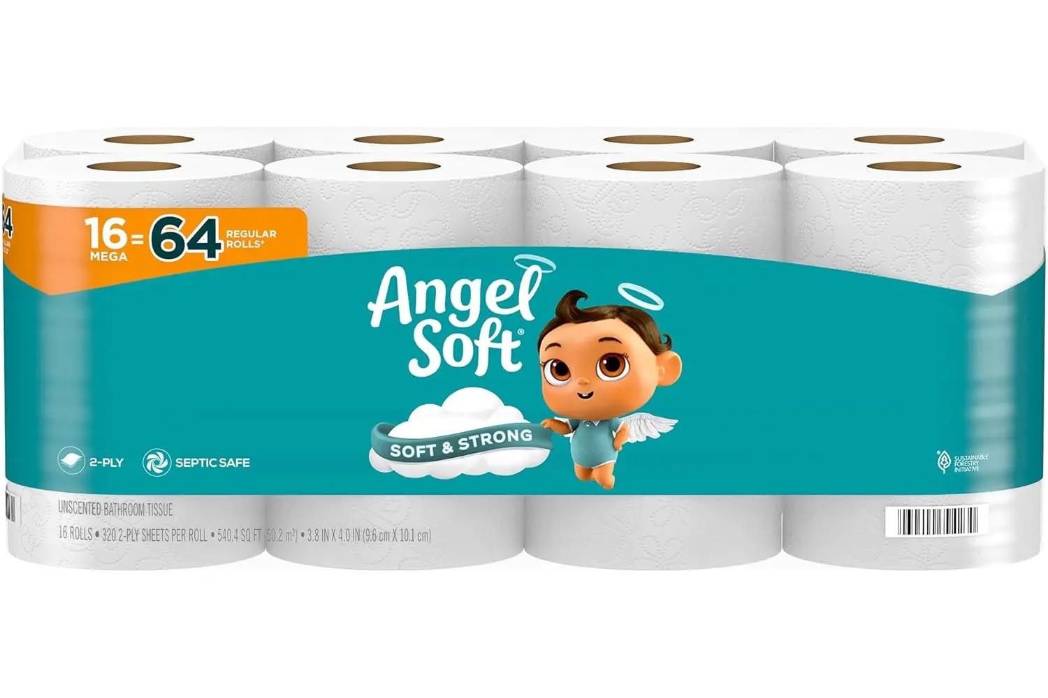 Angel Soft Mega Rolls 2-Ply Toilet Paper 16 Pack for $9.99