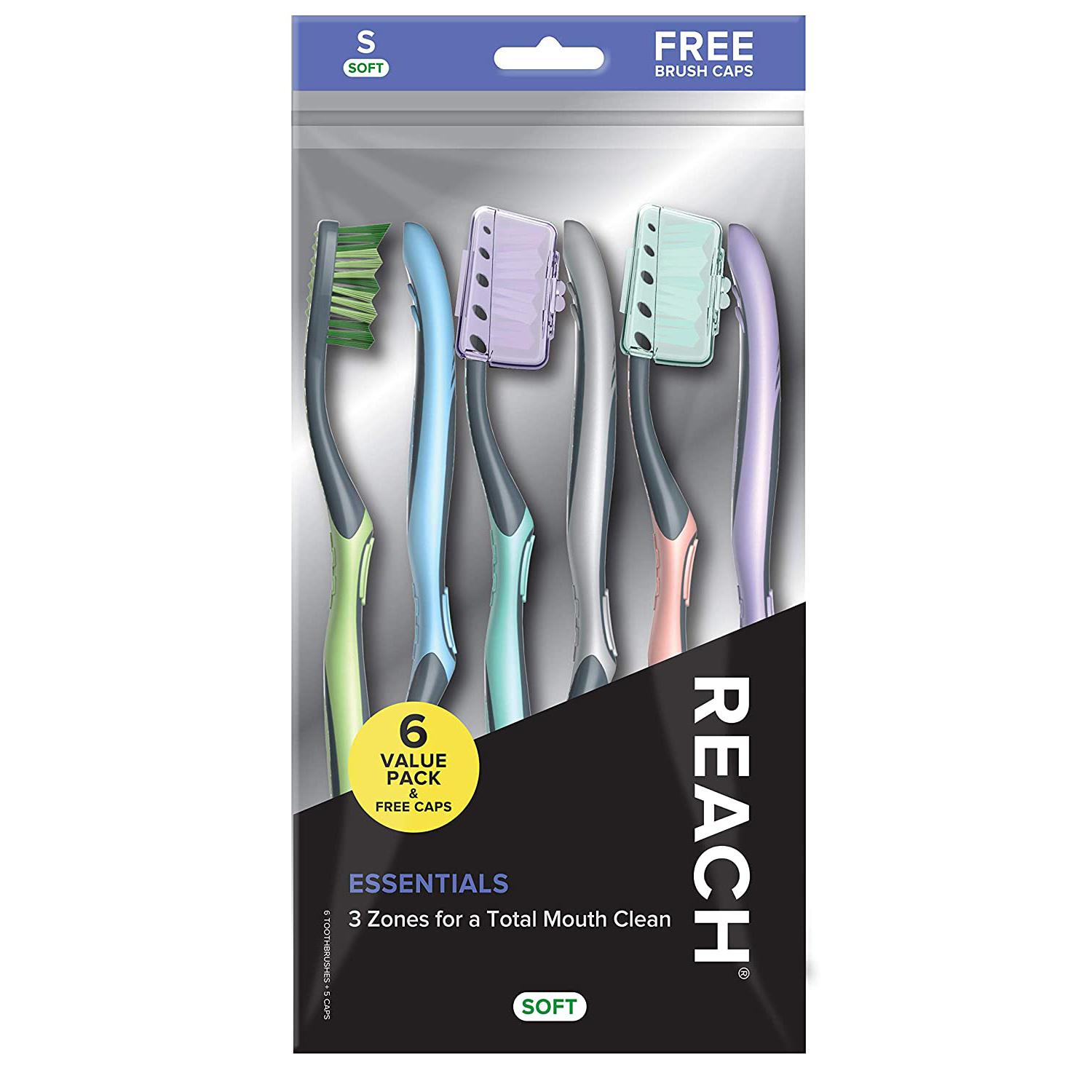 Reach Essentials Toothbrushes with Covers 6 Pack for $3.22 Shipped