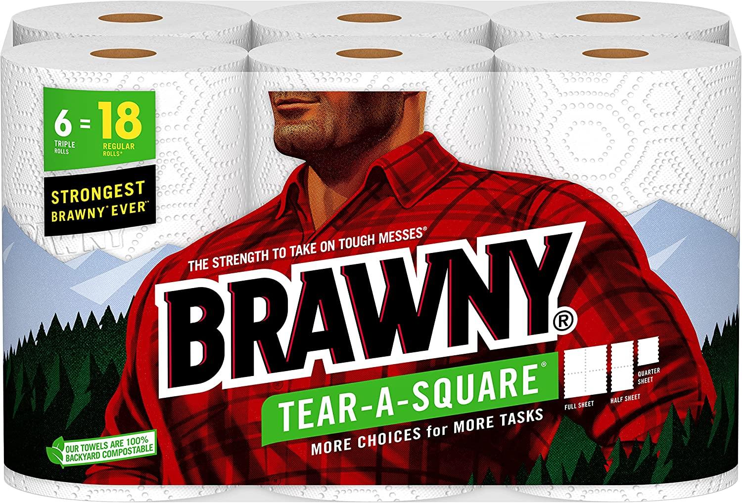Triple Rolls Brawny Tear-A-Square 2-Ply Paper Towels 6 Pack for $13.65 Shipped