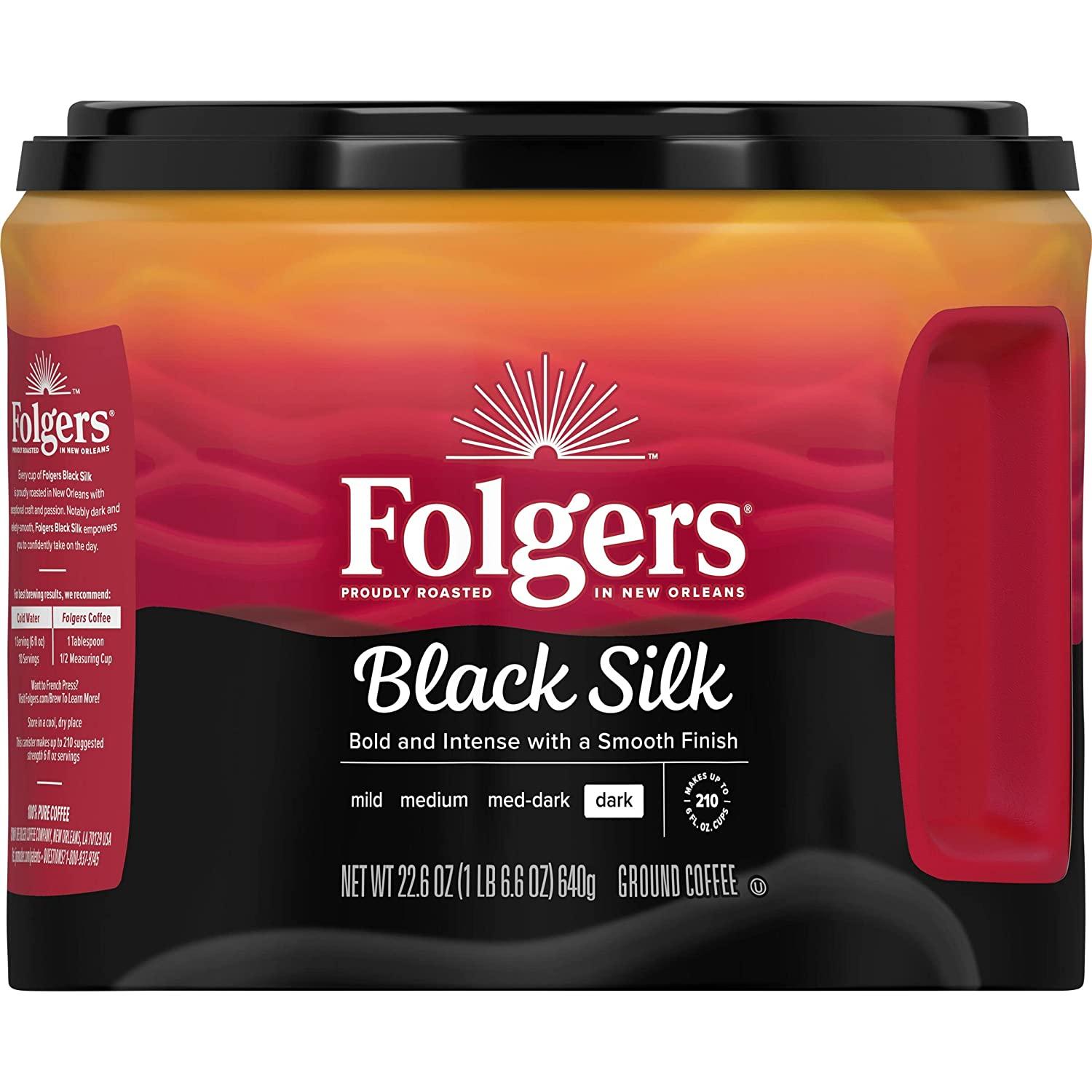 Folgers Black Silk Dark Roast Ground Coffee 6 Pack for $31.42 Shipped