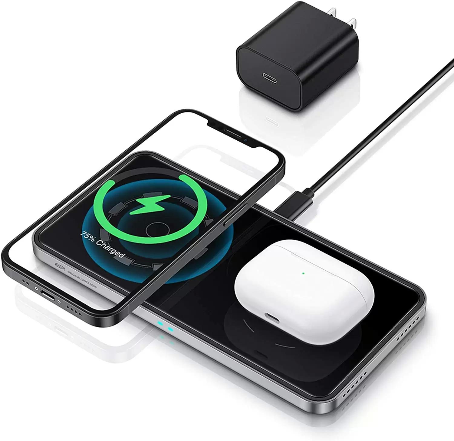 ESR HaloLock 2-in-1 Magnetic Wireless Charger Station for $6.99
