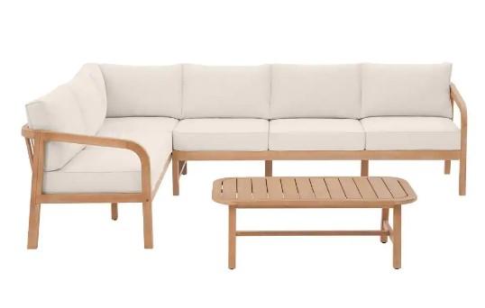 Hampton Bay Orleans Eucalyptus Outdoor Sectional with Cushions for $399.60 Shipped