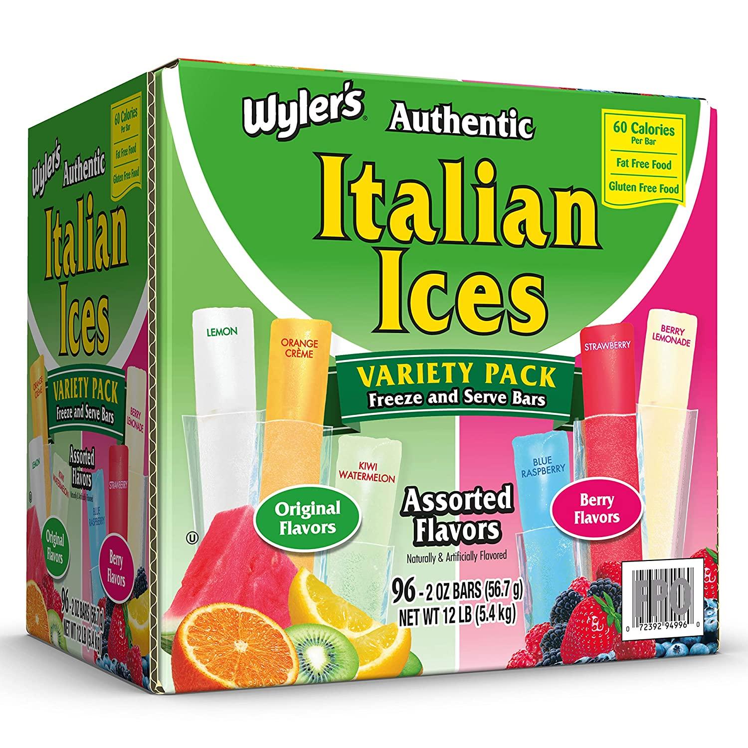Wylers Authentic Italian Ice Freezer Bars 96 Pack for $11.78