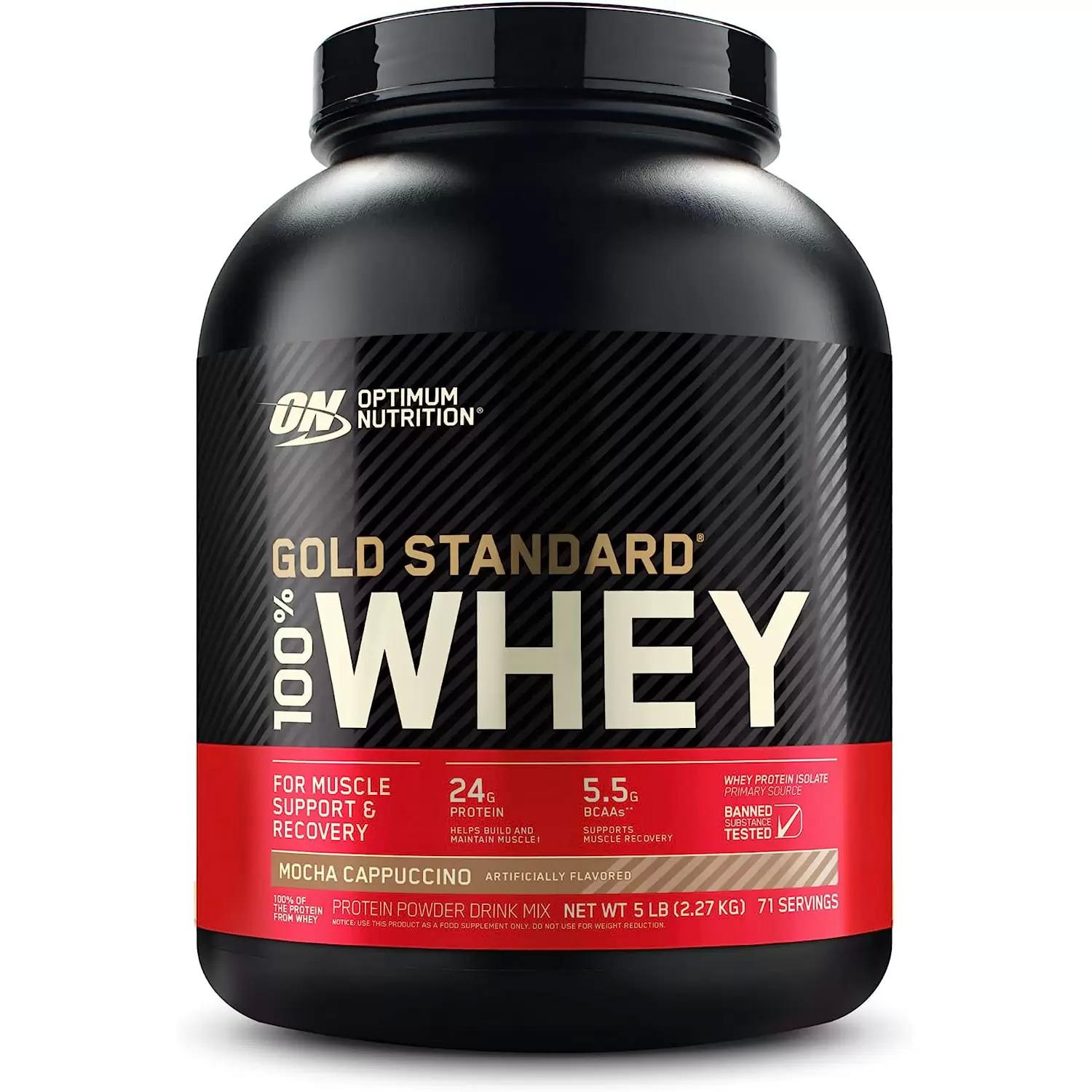 Optimum Nutrition Gold Mocha Cappuccino Whey Protein Powder 5Lbs for $44.33 Shipped