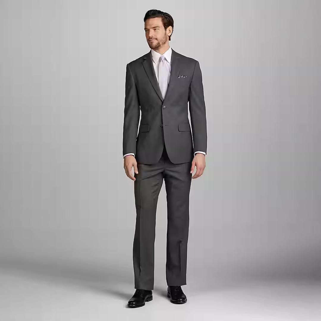 Jos A Bank Mens Tailored Fit Herringbone Grey 2-Piece Suit for $119.99 Shipped