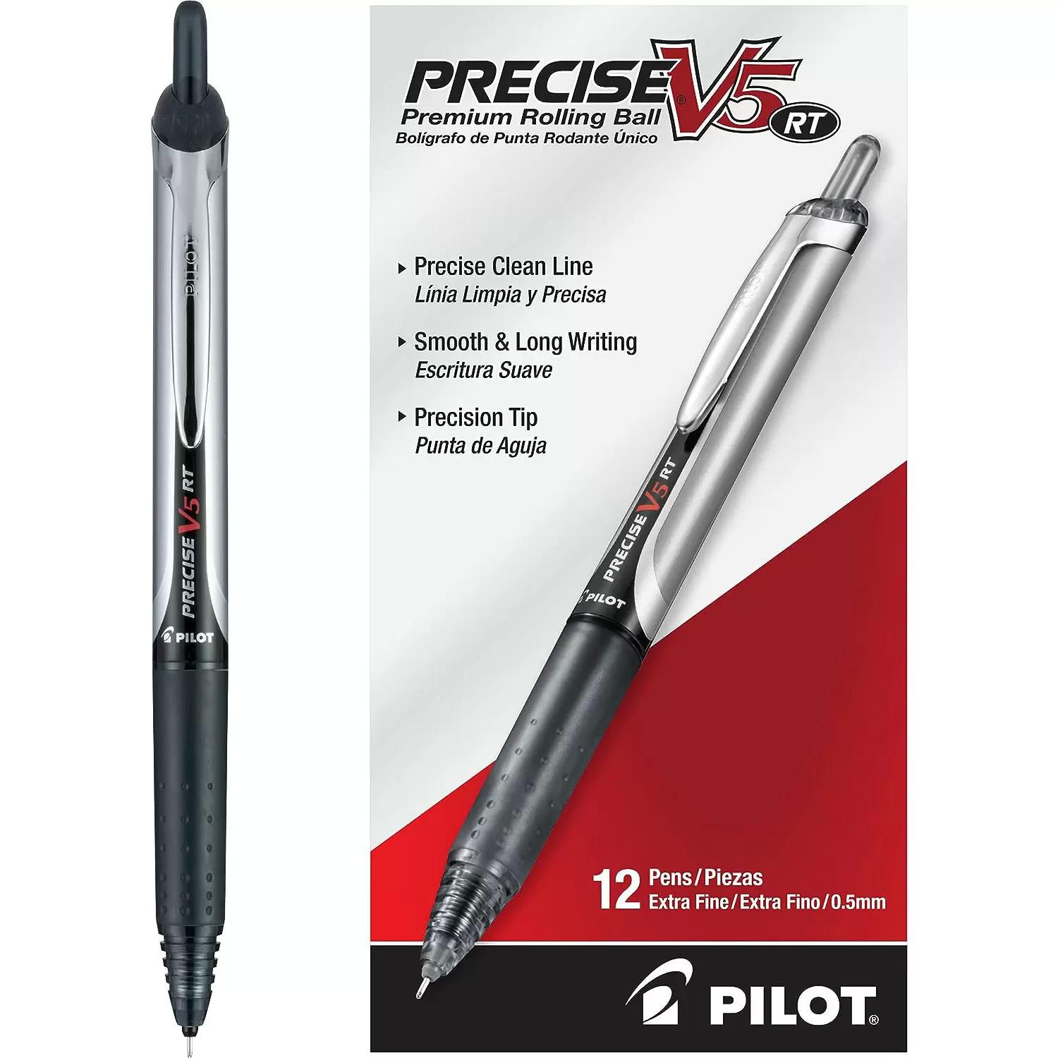 Precise V5 RT Retractable Liquid Ink Rolling Ball Pens 12 Pack for $12.81