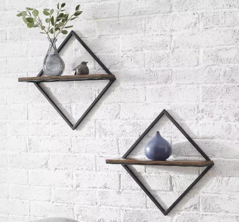StyleWell Wood and Black Metal Wall Mount Diamond Floating Shelf for $17.89 Shipped