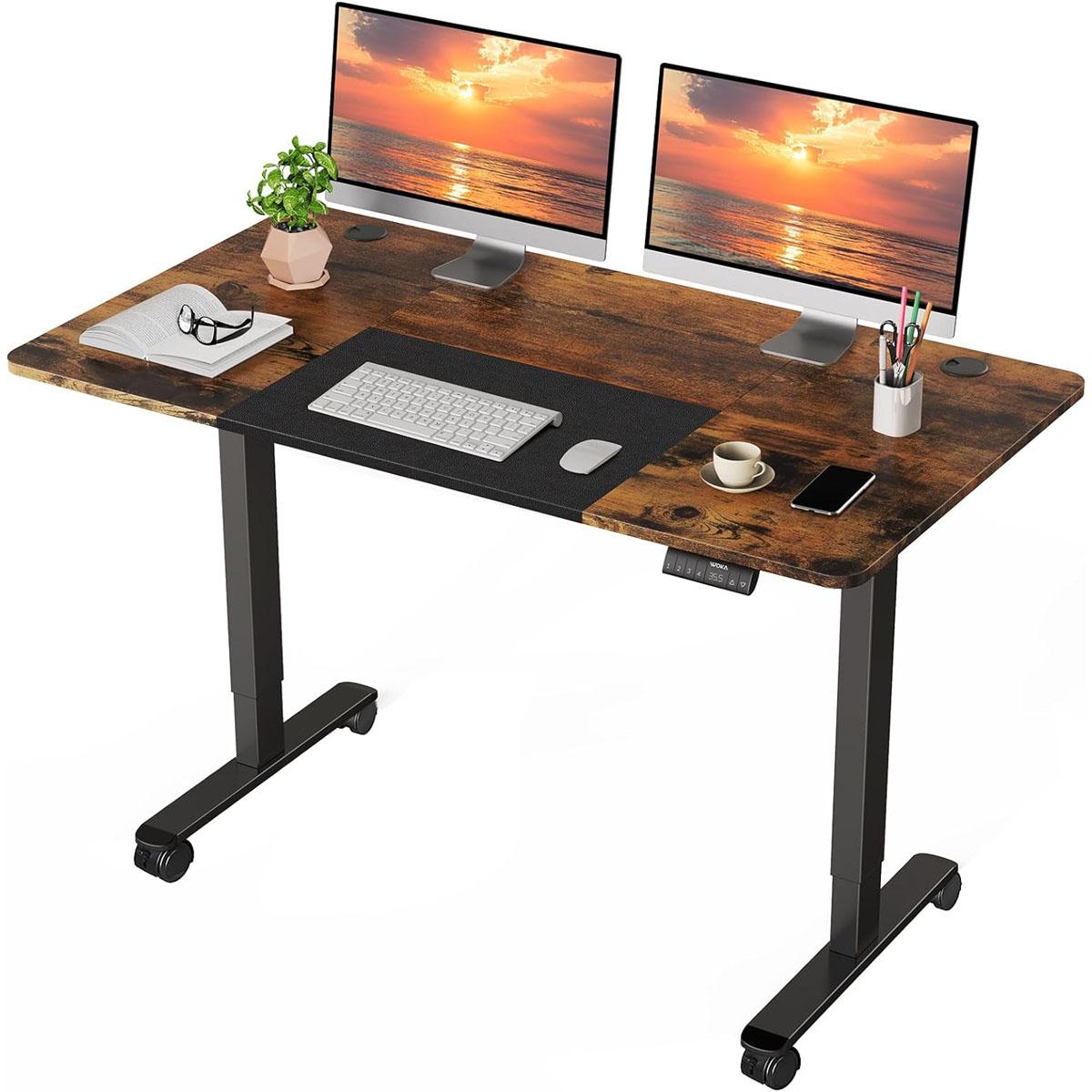 Woka 55in Electric Adjustable Rustic and Black Standing Desk for $129.99 Shipped