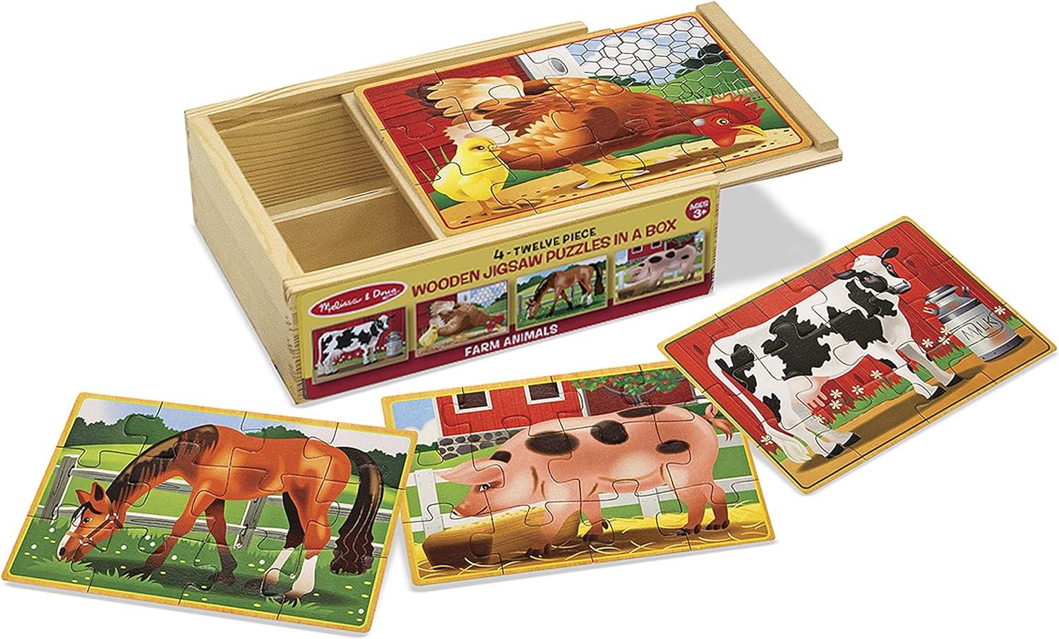 Melissa and Doug Farm 4-in-1 Wooden Jigsaw Puzzles in a Storage Box for $8.81