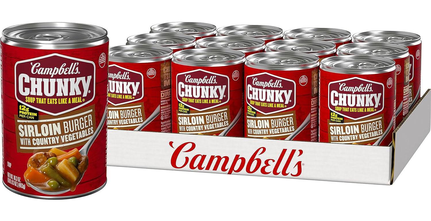 Campbells Chunky Soup Burger Country Vegetable Beef Soup for $10.49 Shipped