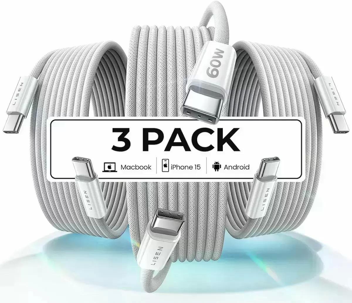 USB-C 6ft Charge Cables by Lisen 3 Pack for $4.96