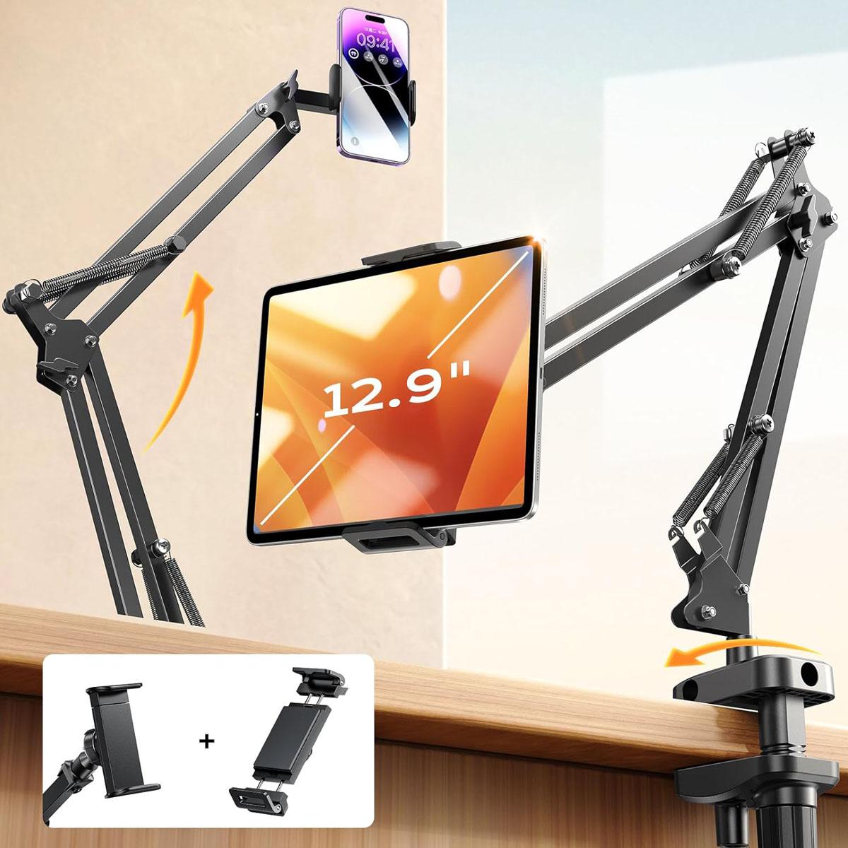 LISEN Desk Mount Adjustable Tablet and Phone Holder for $16.89