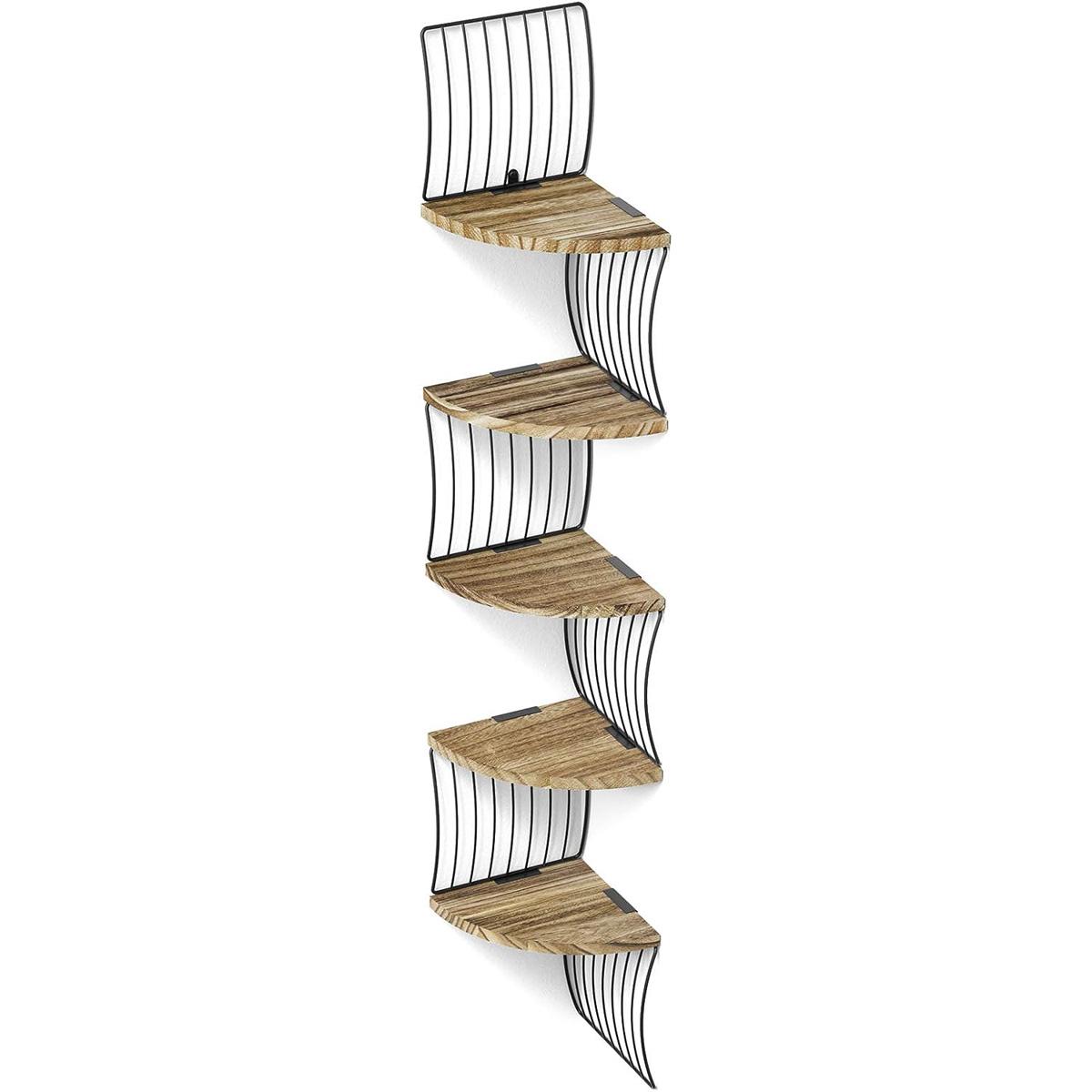 Kankei Rustic Wooden Floating Corner Shelf for $14.24