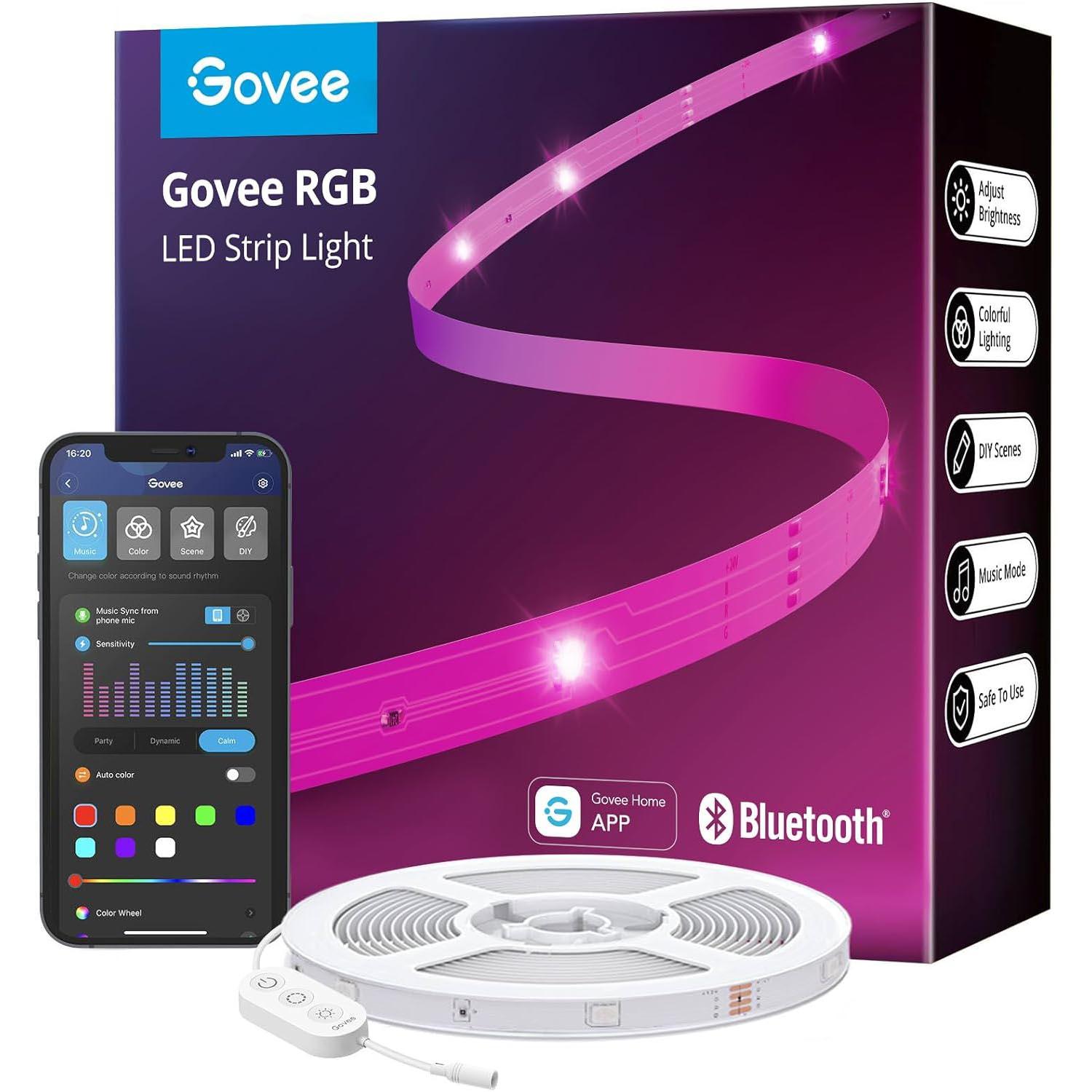 Govee 100ft Bluetooth RGB Christmas LED Strip Lights for $14.99