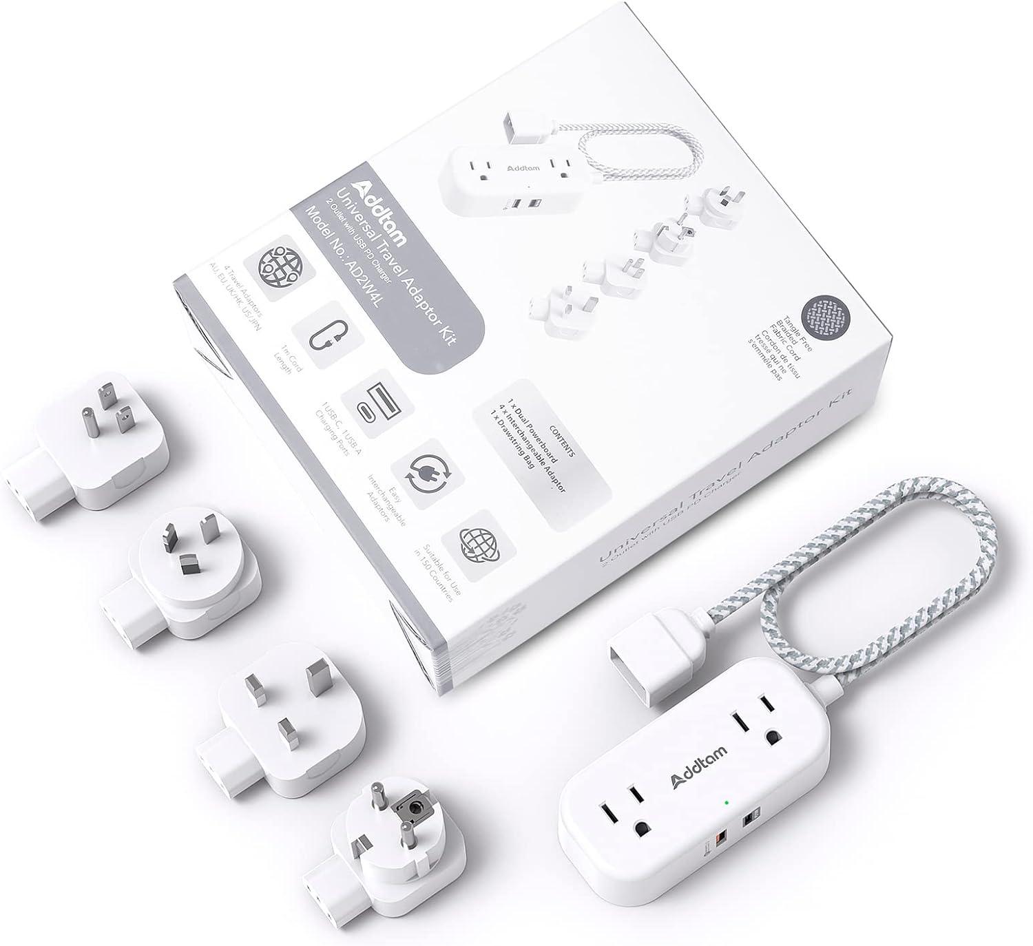 Addtam Universal Power Strip Travel International Plug Adapter for $9.99