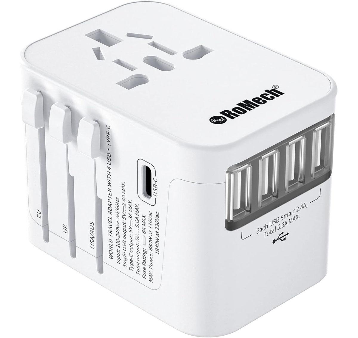 Romech Universal International Travel Adapter with USB Ports for $5.99