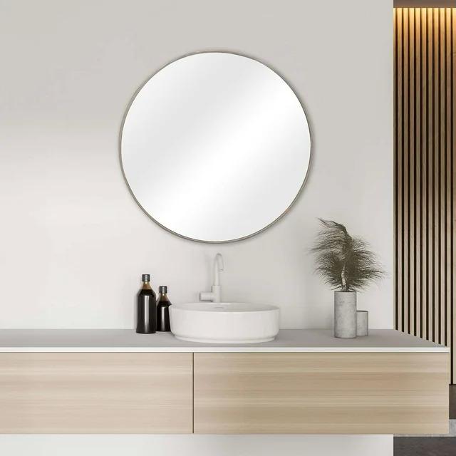 Mainstays 30in Round Wall Mirror Frame with Wood Finish for $20