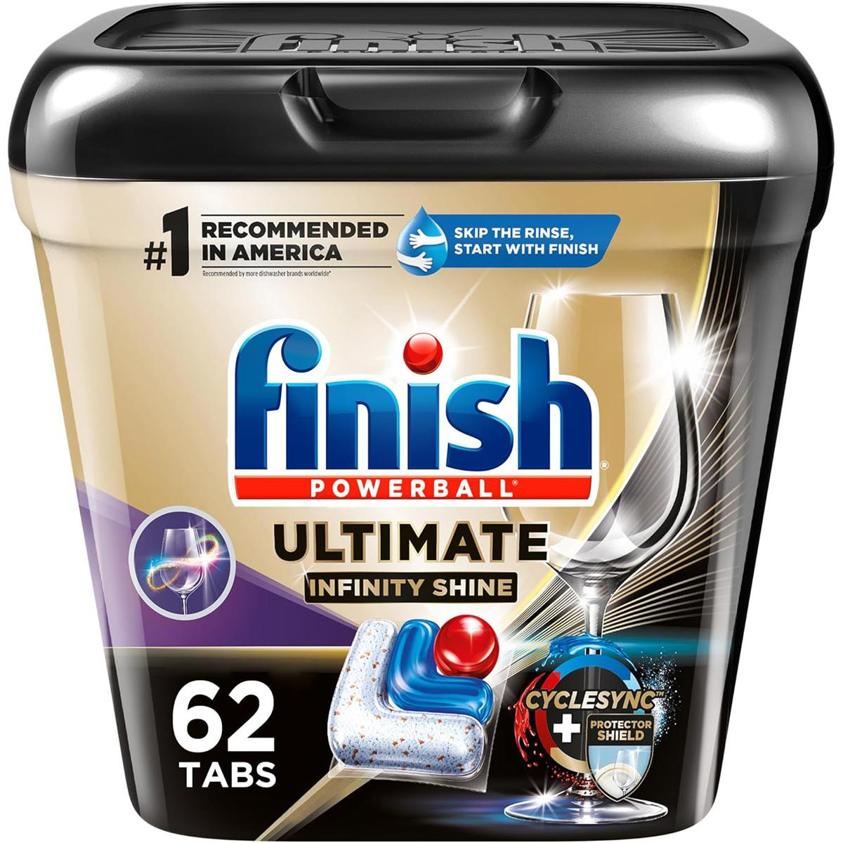 Finish Ultimate Plus Infinity Shine Dishwasher Detergent 62 Pack for $14.47 Shipped