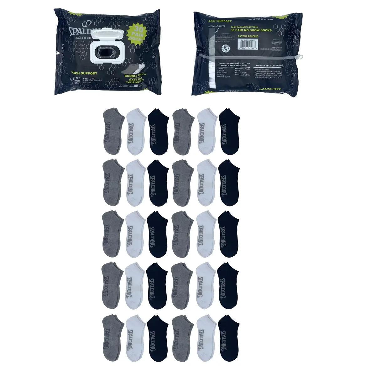 Spalding Mens No Show Socks 30 Pairs for $9.98