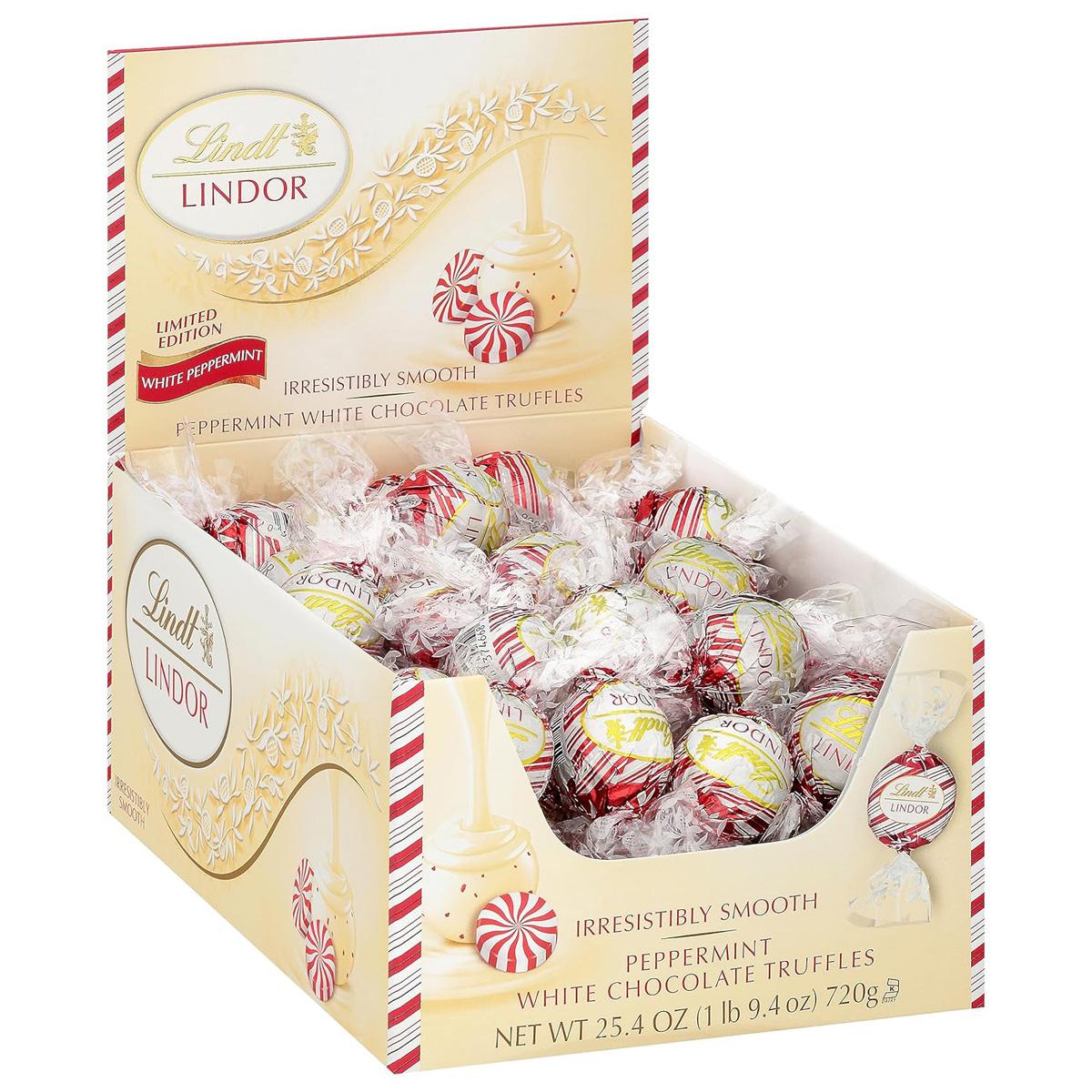 Lindt Lindor Holiday White Chocolate Peppermint Candy Truffles 60-Pack for $15.09