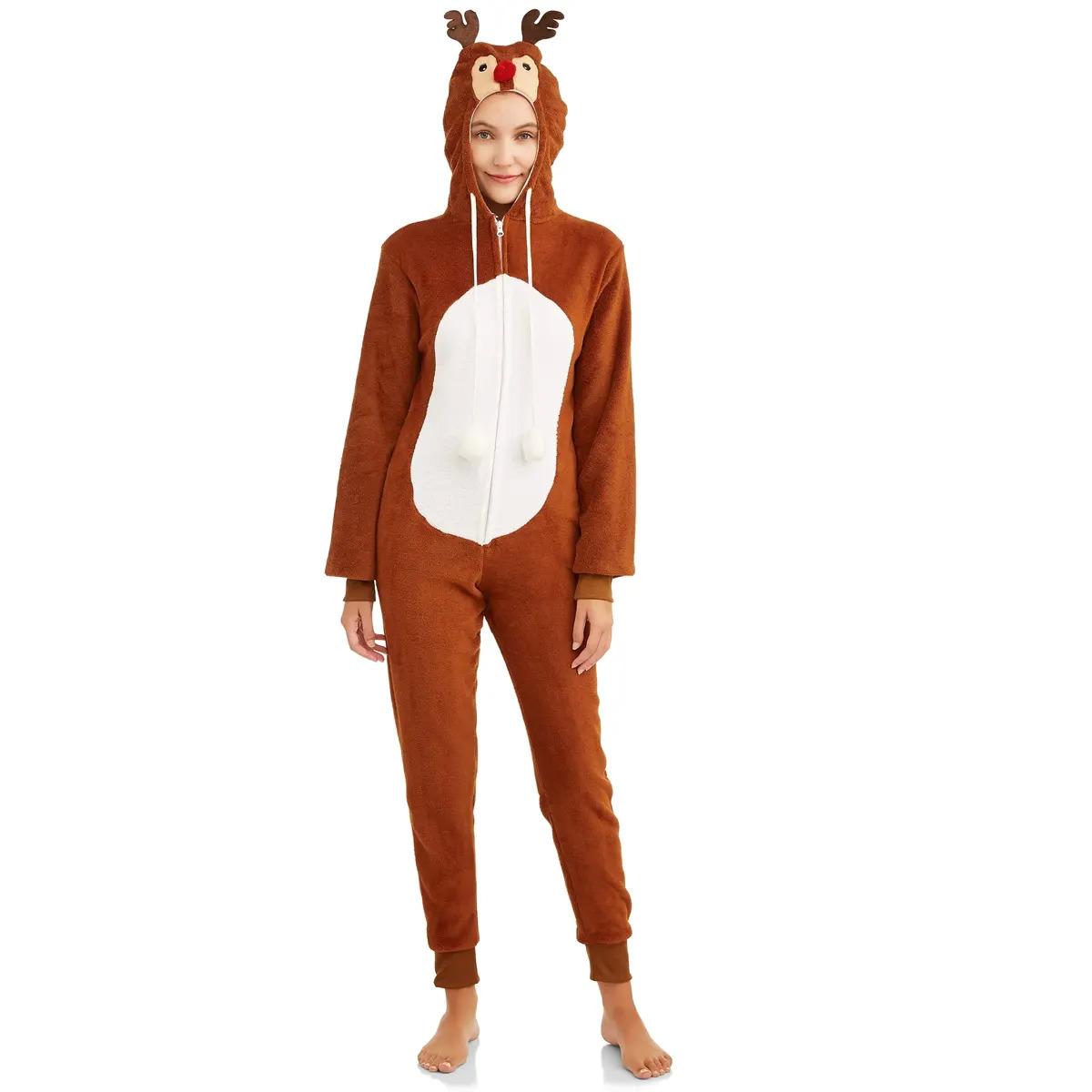 The Great Christmas Edition Plush Hooded One Piece Union Suit for $10
