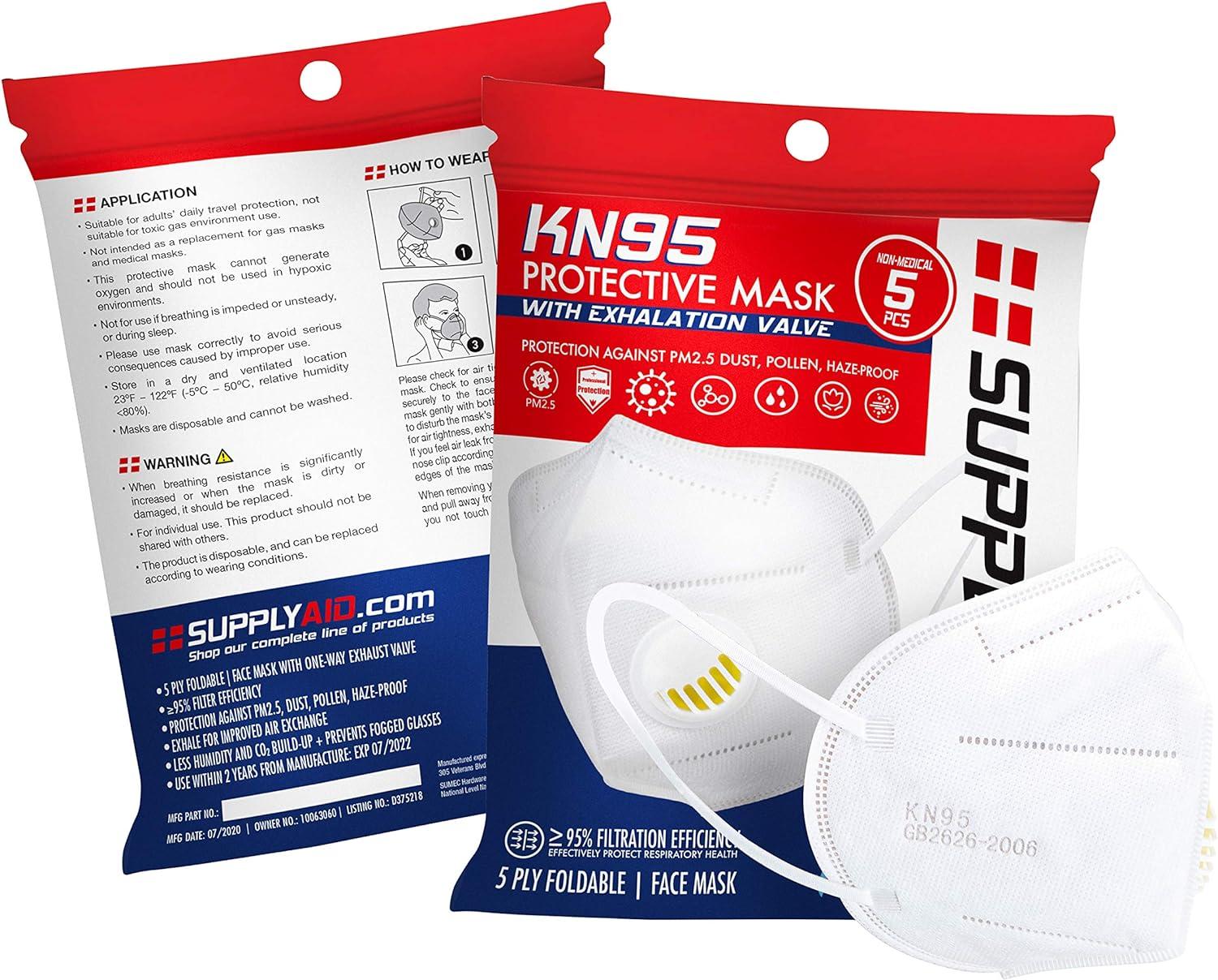 SupplyAid KN95 Face Mask 5 Pack for $1.67