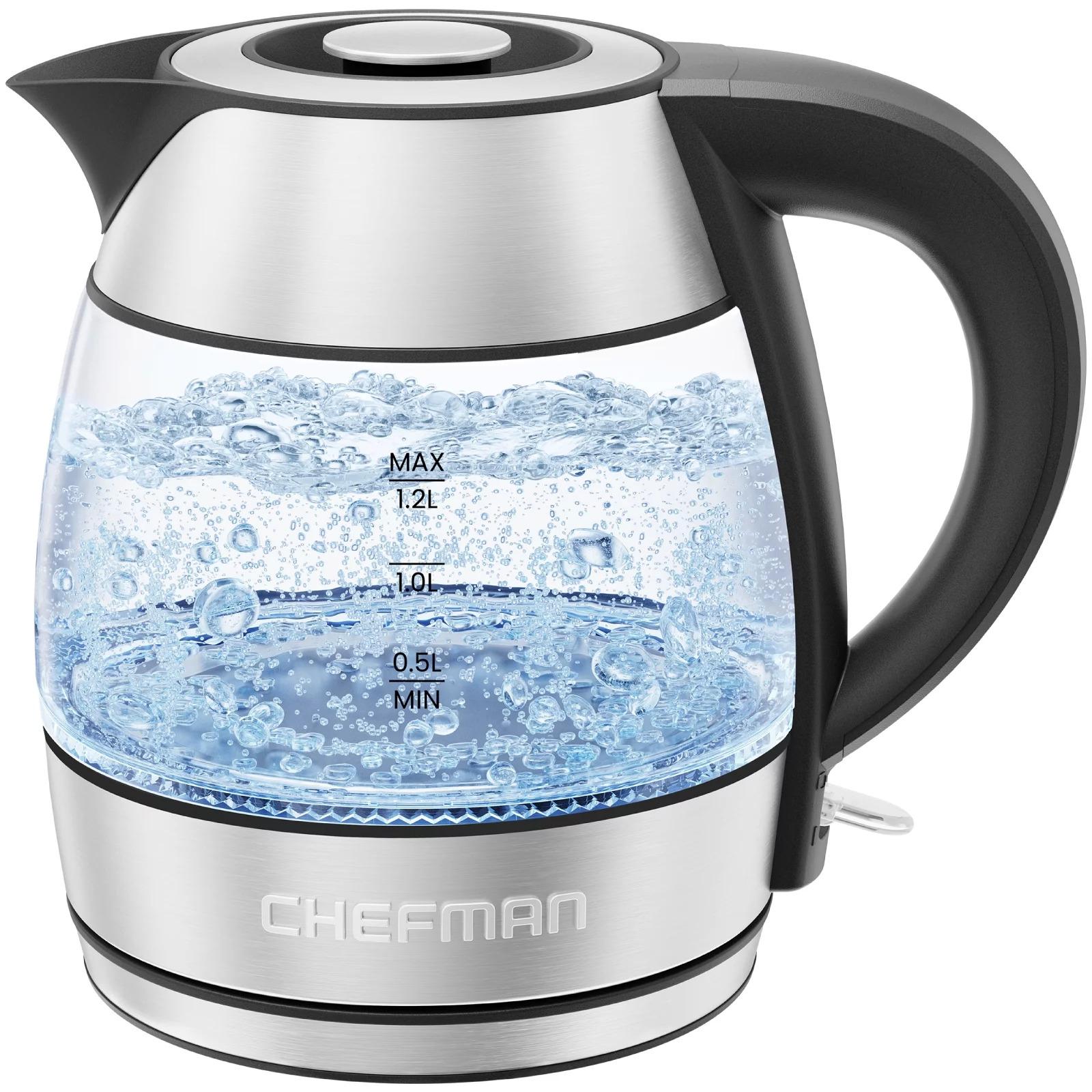 Chefman 1.2L Rapid Boil Glass Kettle for $15