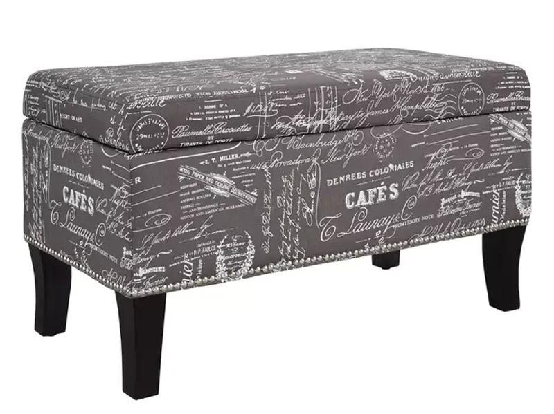 Linon Stephanie Gray Script Upholstered Storage Ottoman Bench for $37.09 Shipped