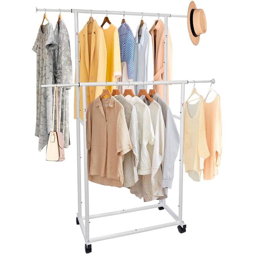 Fishat Simple Standard Double Rod Clothing Metal Garment Rack for $12.89 Shipped