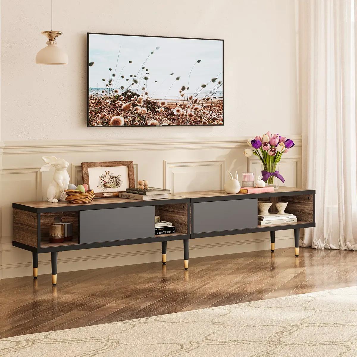 Bestier TV Stand Mid-Century Modern with Sliding Doors for $128 Shipped