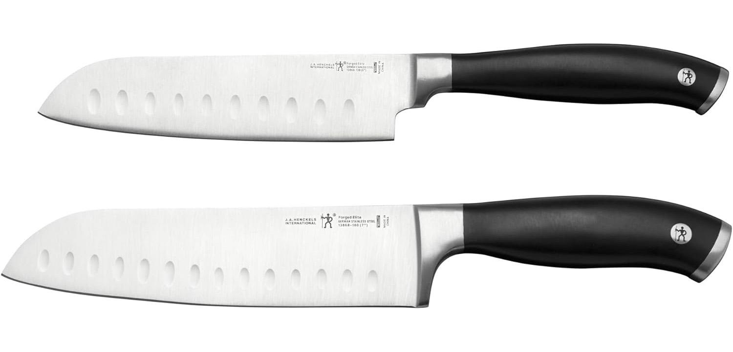 Henckels Forged Elite Razor-Sharp 2-Piece Santoku Knife Set for $34.99