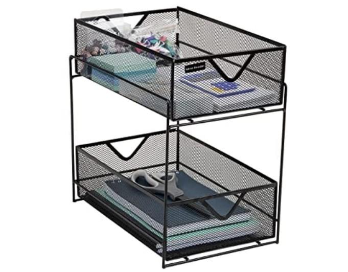 Mind Reader 2 Tier Metal Mesh Storage Baskets Organizer, Silver