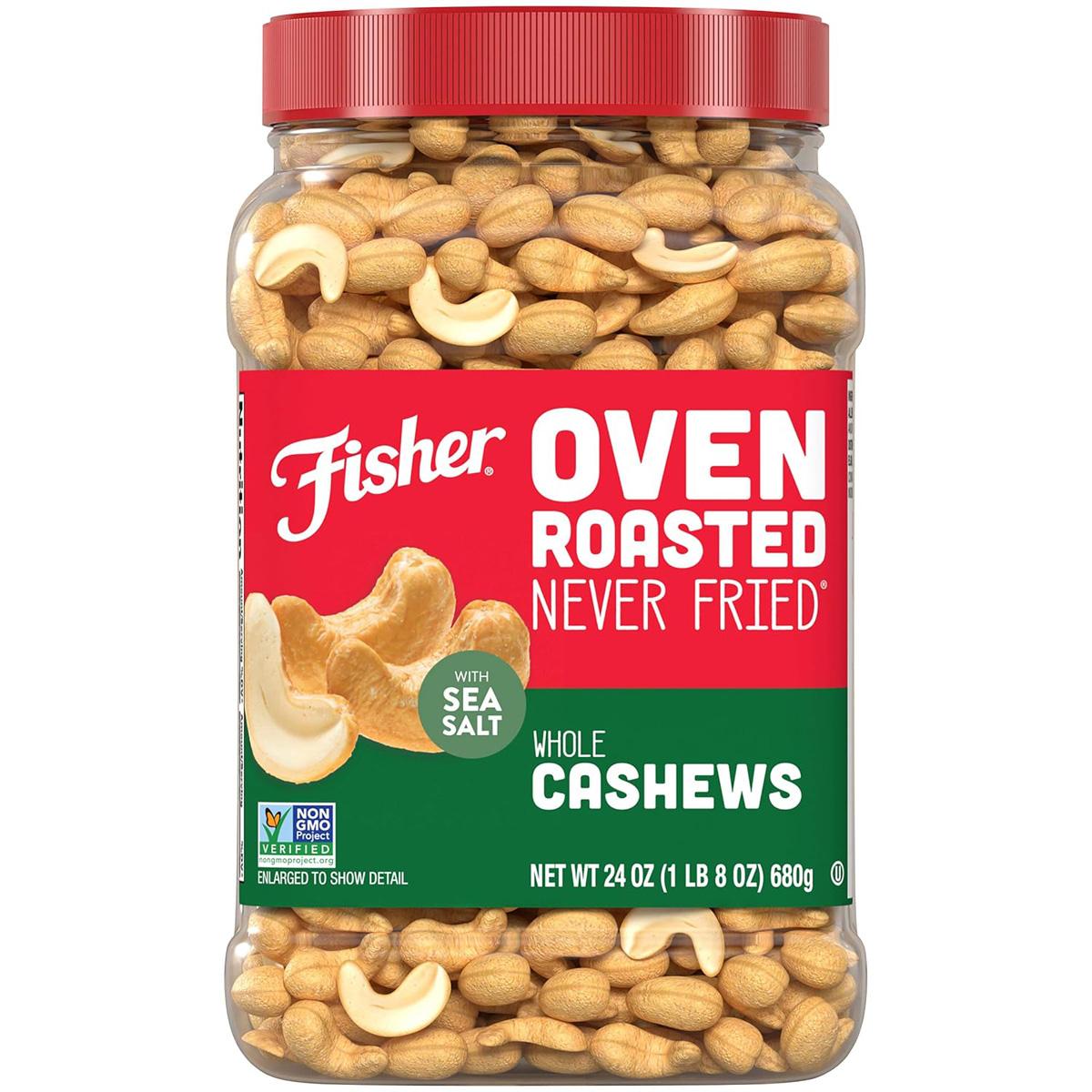 Fisher Snack Oven Roasted Never Fried Whole Cashews Nuts for $8.95