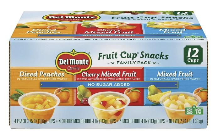 Del Monte Fruit Cups No Sugar Added Variety 12 Pack for $6.38