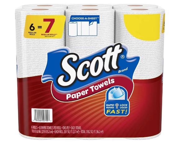 6 Scott Paper Towels Choose-A-Sheet Regular Rolls for $2.24